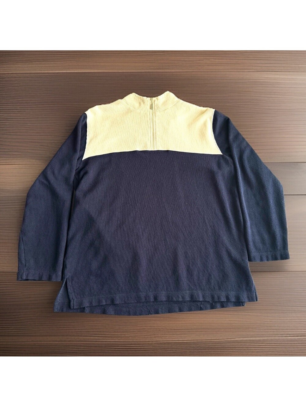 Liz Claiborne Vtg 90s Liz & Co Sweater XL Colorblock Navy Cream 100% Cotton Knit